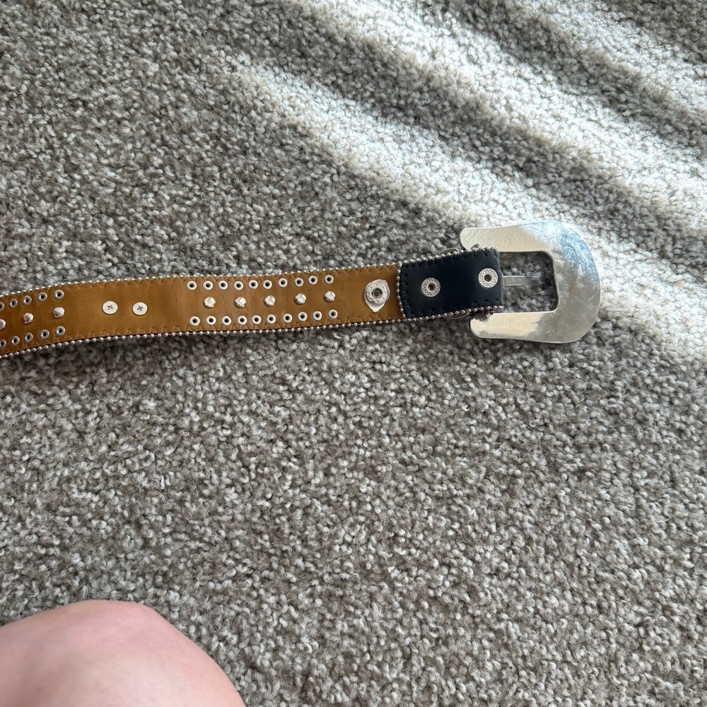 Nocona Leather Belt 26 Black Studded Rhinestone Sliver Bling Cowgirl Y2K Boho‎ - Picture 13 of 14